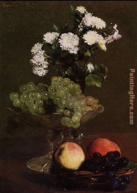 Still Life Chrysanthemums and Grapes painting - Henri Fantin-Latour Still Life Chrysanthemums and Grapes art painting